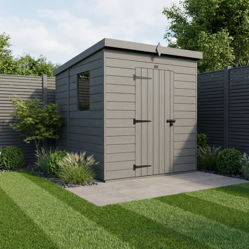 5x7 Pent Composite Shed Tanalised (Single Door, With Windows)