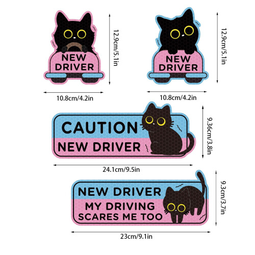 Black Small Cat Car Magnet Reflective 4 Pcs 1