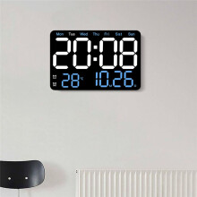 Electronic Wall Clock Temperature Date Display Table Clock Wall-Mounted Digital LED Alarm Clocks for Home A