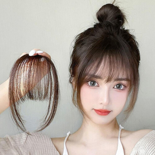 Real Human Hair Clip-in Bangs Wispy Dark Brown 2