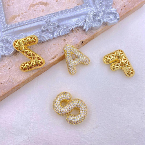 Bubble Letter Necklace 18K Gold-Plated Initial Pendant 2