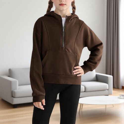 Girls Half-Zip Pullover Hoodie Long Sleeve Sweatshirt with 1