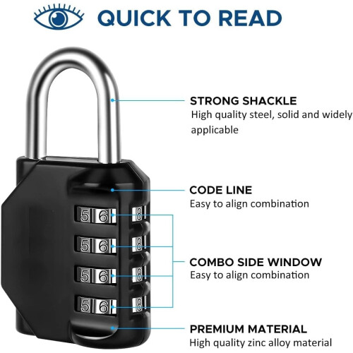 4-Digit Combination Padlock for Lockers and Storage (2 2
