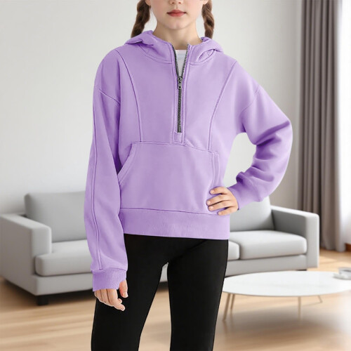 Girls Half-Zip Pullover Hoodie Long Sleeve Sweatshirt with 1