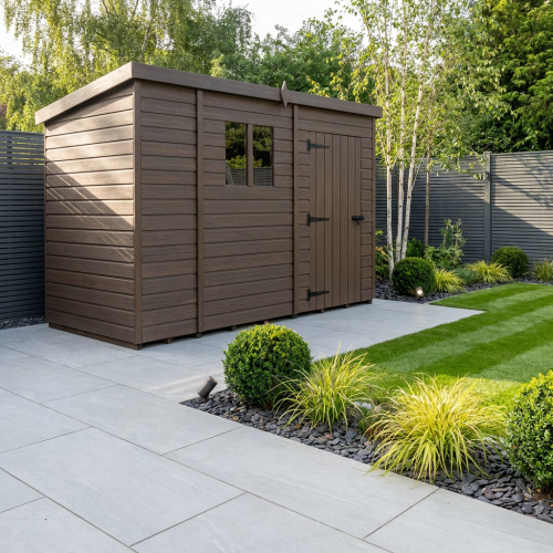9x4 Pent Composite Shed Tanalised (Single Door, With Windows)