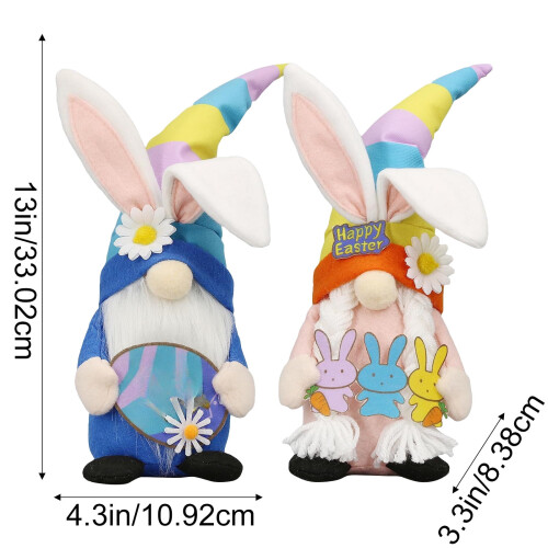 Easter Bunny Gnome Plush Doll Set with Rabbit Ears Hat and 2