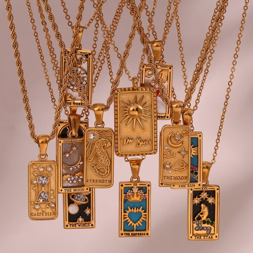 Tarot Card Necklace Stainless Steel Enamel Rectangular 1