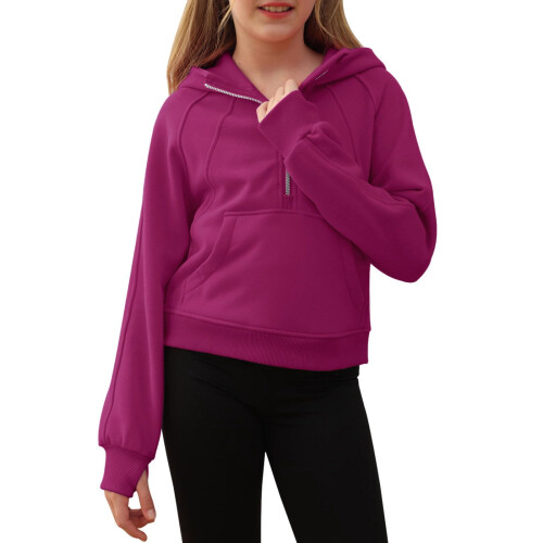 Girls Half-Zip Hoodie Long Sleeve Lightweight Pullover with 2