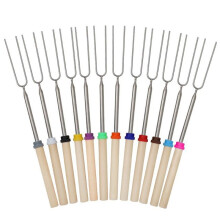 Retractable Stainless Steel Grilling Rod Camping Stainless Steel Mutton Skewers Retractable Wooden Handle