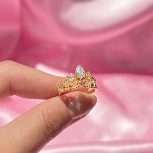 Zircon Crown Ring Women Hollow Adjustable Open Band 1