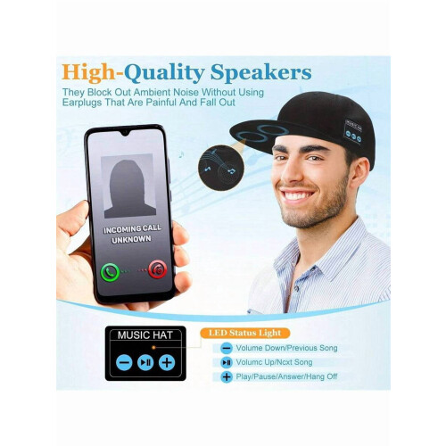 Bluetooth Baseball Cap with Speaker Rechargeable Adjustable 2