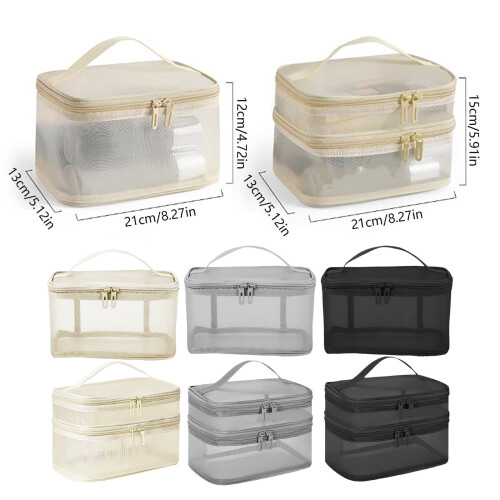 Nylon Mesh Makeup Bag with Divider Large Capacity Grey 2