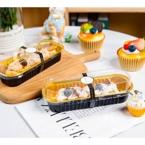 Mini Cake Pans with Lids and Spoons Black Gold Rectangular 1