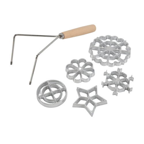 6 Pcs Rosette Iron Mold Set with Double Headed Handle Bunuelos Molds,Timbale Cookie Mold Tool for Waffles Cakes Biscuit 1