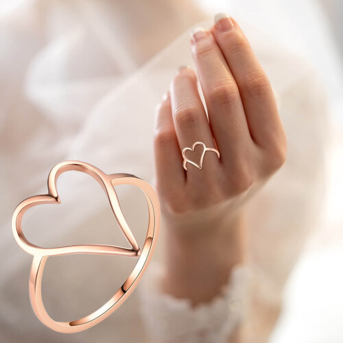 Titanium Steel Heart Ring Rose Gold Size 10 1