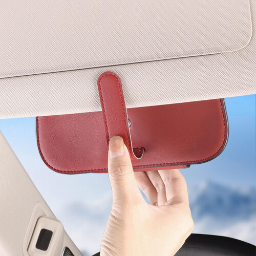 Car Sun Visor Sunglasses Case Clip Leather Storage Box 1