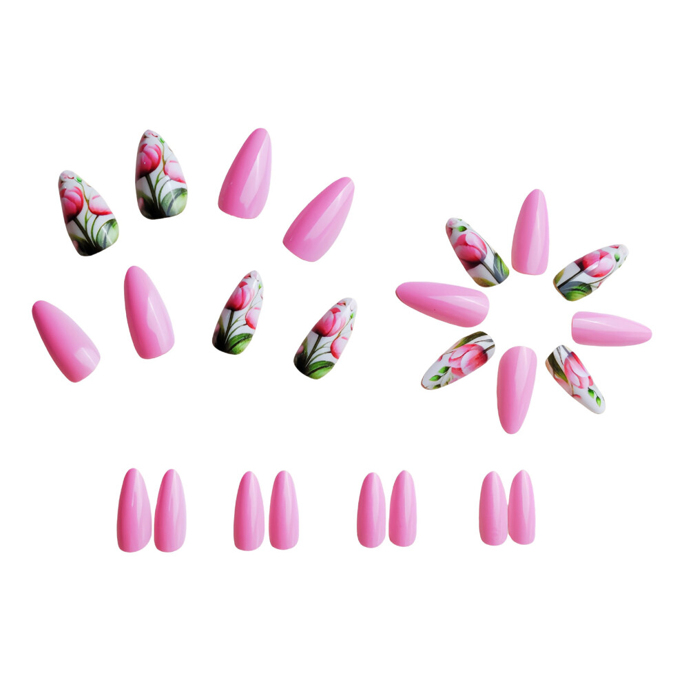 Reach-Tools Floral Printed Pink White False Nails - 50 Char