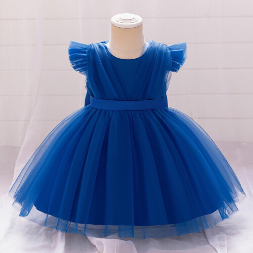 Vestido de bebê com tutu, manga curta, mangas curtas com babados e laço de tule. 1