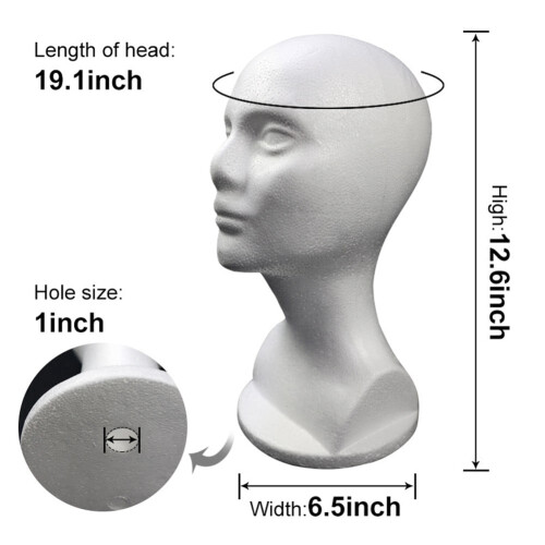 White Foam Head Display Stand for Hats and Wigs 2