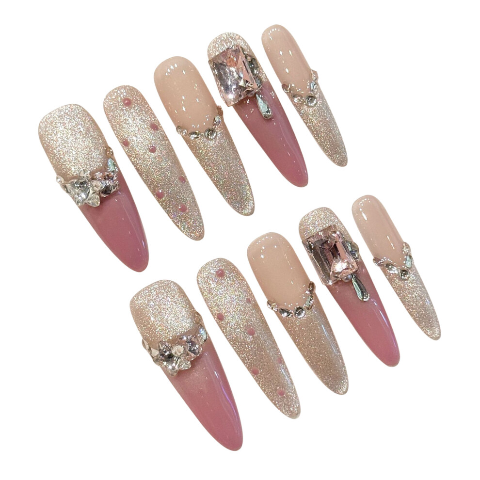 Reach-Tools (Xs) 10Pcs Pink Gold False Nails With Rhinestones