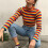 Women's Turtleneck Sweater Long Sleeve Rainbow Stripes Crop 8