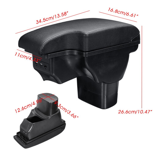 Leather and ABS Center Console Armrest Storage Box with 3 1