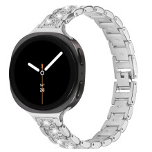 Elegantes Diamant-Edelstahl-Uhrenarmband kompatibel mit Samsung Watch 8 (Kleinere Version) Silver