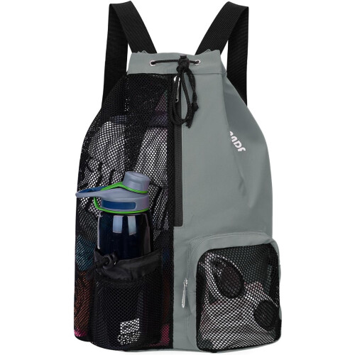 Swim Bag Mesh Drawstring Backpack with Wet Pocket