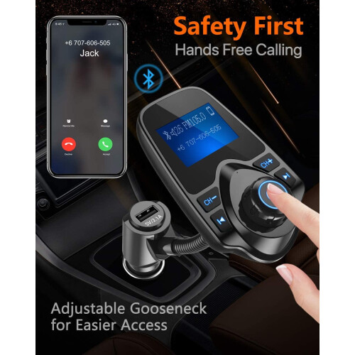 Wireless FM Transmitter Car Kit with 1.44-inch Display TF 2