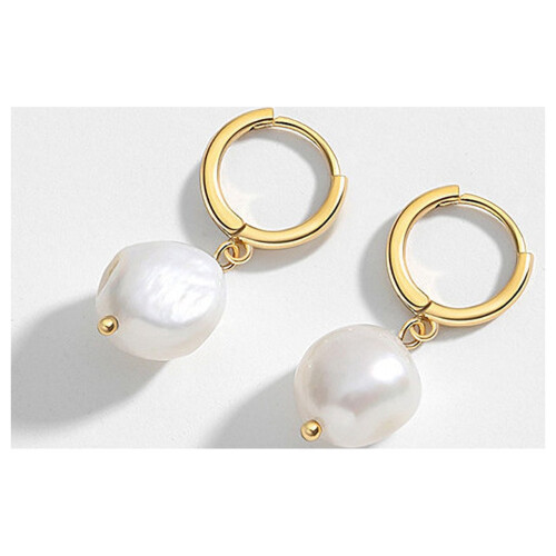 Baroque Pearl Earrings Gold Dangle Studs 1