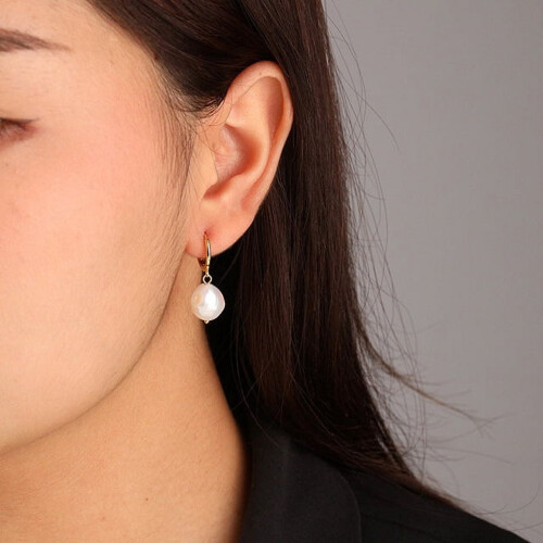 Baroque Pearl Earrings Gold Dangle Studs 2