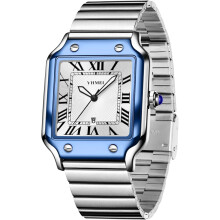 Unisex Roman Numeral Analog Watch Silver Stainless Steel