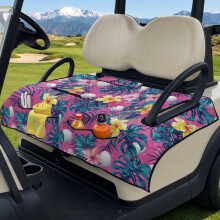 Pink Tropical Monstera Golf Cart Seat Covers with 4 Pockets
