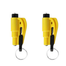 2ks Rozbíječka skla do auta s nouzovou píšťalkou - ABS mini únikové kladívko s klíčenkou Yellow