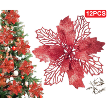 Artificial Poinsettia Flowers with Clips 12 pcs