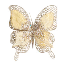 Christmas Velvet Butterfly Ornament Yellow 2-Layer 8.3x7.1