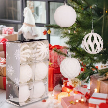 Flocked White Christmas Tree Ornaments Set 6 Pieces