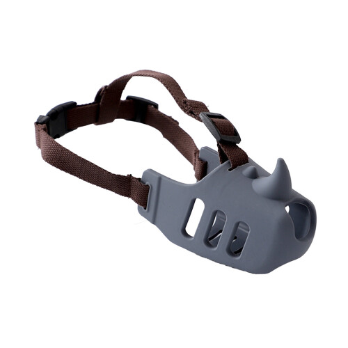 Silicone Dog Muzzle Gray Small Adjustable Rhino Design
