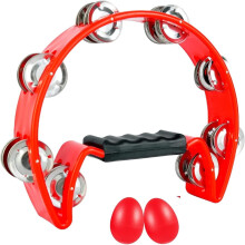 Tambourine with Metal Jingles Half-Moon Design Black