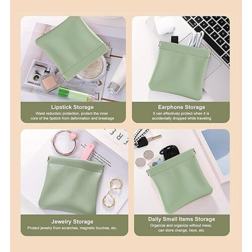 Bolsa organizadora de couro com fecho de pressão, 12 x 12 cm (4,7 x 4,7 polegadas). 1