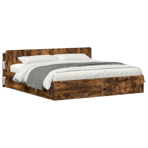 VidaXL vidaXL Headboard Cabinet with Storage Smoked Oak Engineered Wood 2