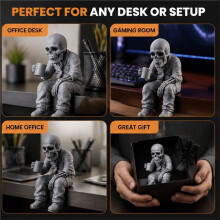 Figurine de Squelette en 3D Imprimée, Ornement de Bureau Représentant un Crâne Buvant Du Café pour la Décoration D'Halloween à la Maison