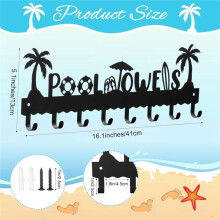 Pool Towel Rack Metal Towel Hooks Wall Mounted Towel Holder Beach Towel Hook Rack Summer Pool Towel Holder with 8 Hooks