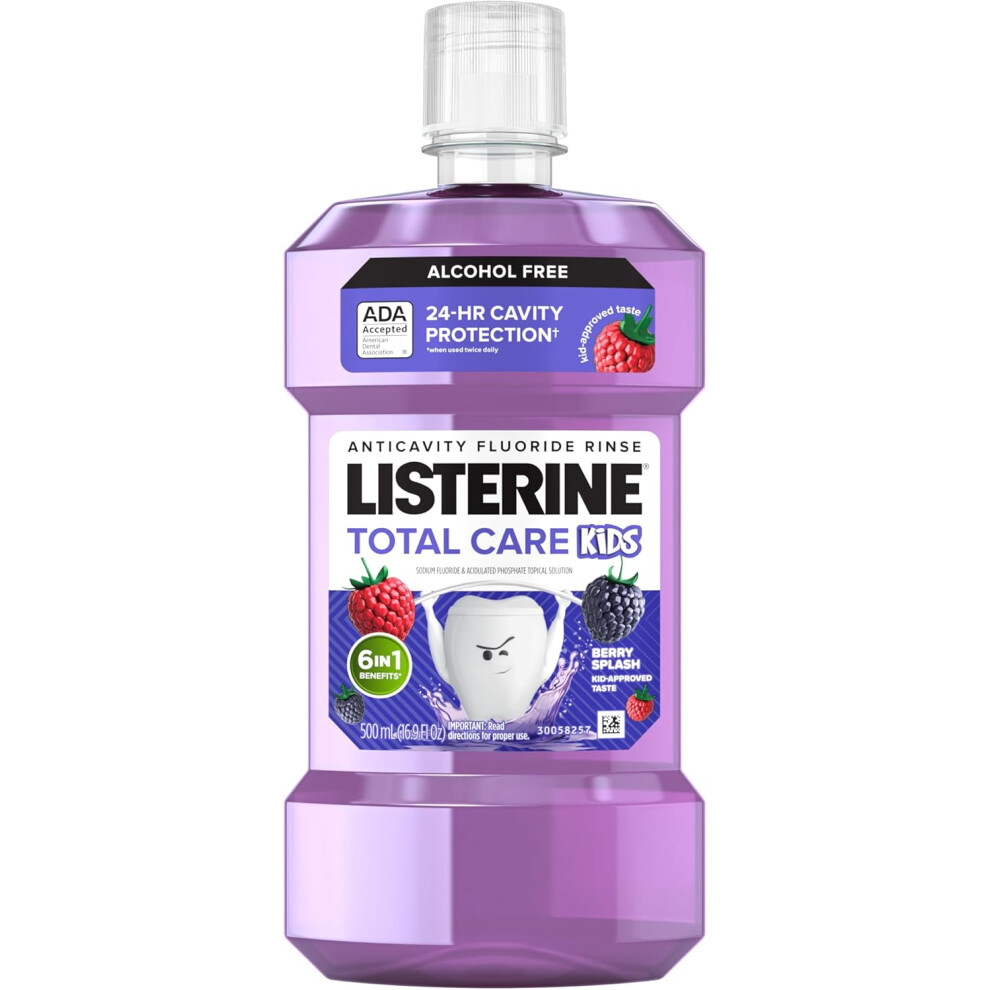 Listerine Total Care Kids Mouthwash, Ada Accepted, Alcohol-Free Anticavity Fluoride Mouthwash, Children's Mouthwash, Fresh Breath, Berry Flavor,500 Ml