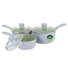 Salter Earth Saucepan Set 3pc 16/18/20cm Lids Nonstick Ceramic PFAS-Free Coating