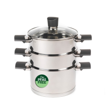 Russell Hobbs Steamer 3 Tier with Glass Lid Dishwasher Safe Steel Steaming Pan