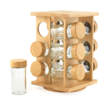 Salter Rotating Spice Rack – 12 Glass Jars, Bamboo Base, Labels, Compact Design