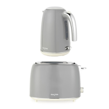 Salter Retro Kettle & Toaster Set – 1.7L, 2-Slice, Wide Slot, Plastic, Grey