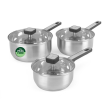 Salter Expert 3-Piece Saucepan Set – 16/18/20cm Cooking Pots with Glass Lids