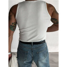 Naadloze, Geribbelde Gebreide Tanktop met Wijde Schouders voor Heren Wit XXL